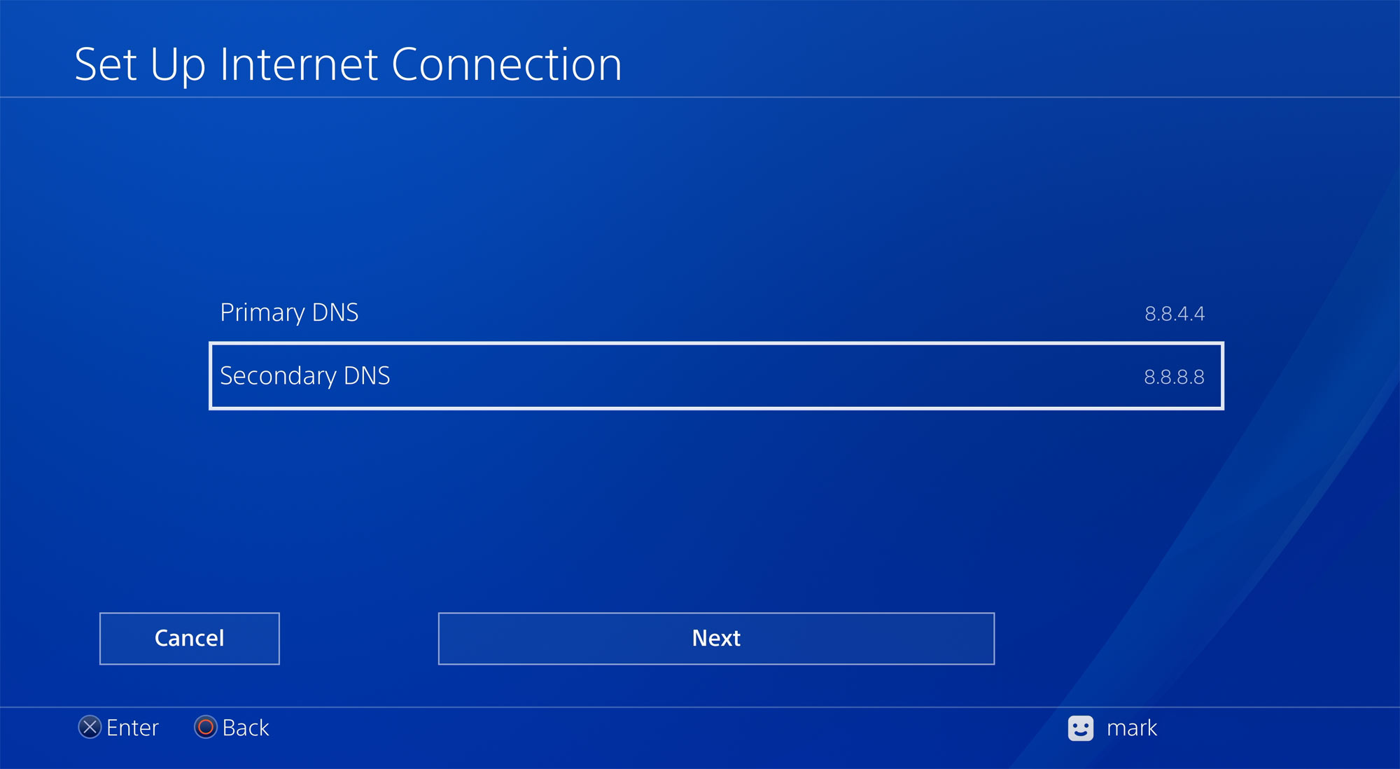PS4 screenshot showing DNS settings